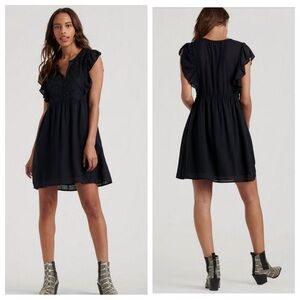 NWT $90 Lucky Brand Isabella Embroidered Mini Black Dress Eyelet Cotton